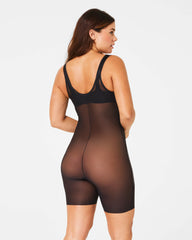 SPANXshape® Satin-X™ Open-Bust Mid-Thigh Bodysuit | Very Black