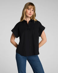 SPANX® Poplin Oversized Short Sleeve Button Down | Classic Black