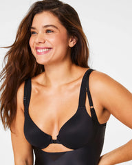 SPANXshape® Satin-X™ Open-Bust Mid-Thigh Bodysuit | Very Black