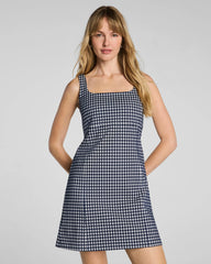 SPANX® Ponte Jacquard Square Neck Mini Dress | Timeless Navy Gingham