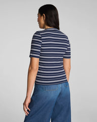 SPANX® Ribbed Knit Crewneck Tee | Timeless Navy/Classic White Stripe