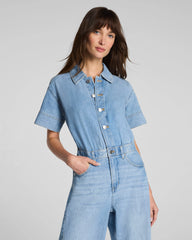 SPANXsupersmooth® Authentic 360 Lightweight Denim Barrel Leg Jumpsuit | Seaside Blue