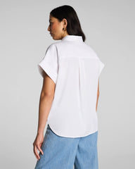 SPANX® Poplin Oversized Short Sleeve Button Down | Classic White