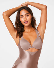 SPANXshape® Satin-X™ Open-Bust Mid-Thigh Bodysuit | Cafe Au Lait