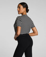 SPANX® Lightweight Cotton Short Sleeve Crewneck Bodysuit | Classic Black/Linen Stripe