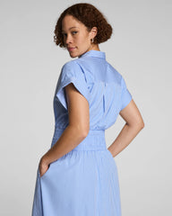 SPANX® Poplin Smocked Midi Shirt Dress | Aster/Classic White Stripe