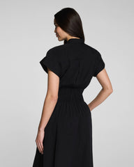 SPANX® Poplin Smocked Midi Shirt Dress | Classic Black
