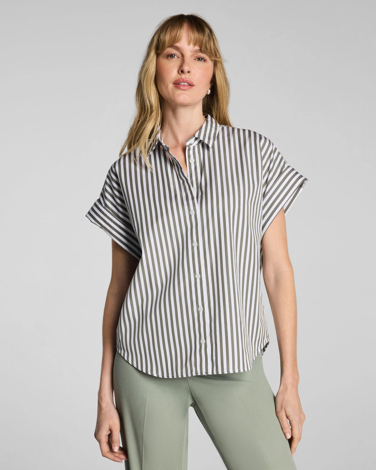 SPANX® Poplin Oversized Short Sleeve Button Down