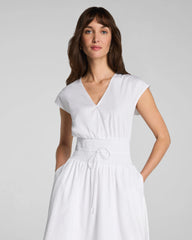 SPANX® Poplin V-Neck Smocked Midi Dress | Classic White