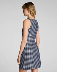SPANX® Ponte Jacquard Square Neck Mini Dress | Timeless Navy Gingham