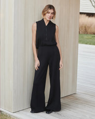 SPANX AirEssentials® Shawl Collar Half Zip Jumpsuit | Very Black