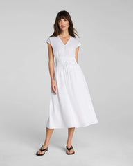 SPANX® Poplin V-Neck Smocked Midi Dress | Classic White