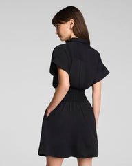 SPANX® Poplin Smocked Mini Shirt Dress | Classic Black