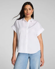 SPANX® Poplin Oversized Short Sleeve Button Down