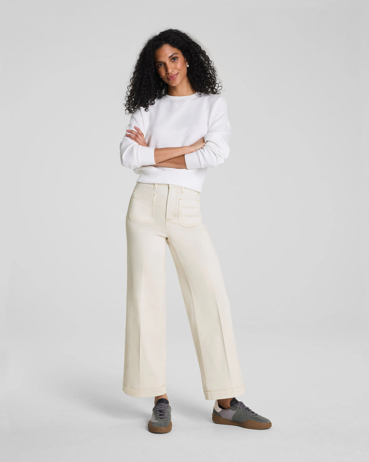 SPANXshape® Authentic 360 Cropped Wide Leg Jeans with Patch Pockets | Alabaster