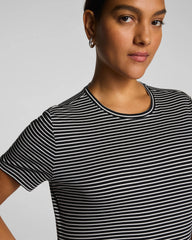SPANX® Lightweight Cotton Crewneck Tee | Classic Black/Linen Stripe