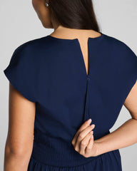 SPANX® Poplin V-Neck Smocked Midi Dress | Timeless Navy