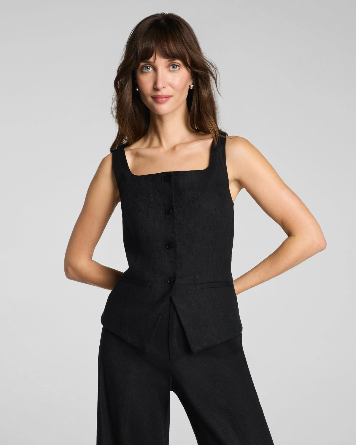 SPANX® EasyBreezy Cotton Linen Button-Down Vest | Classic Black