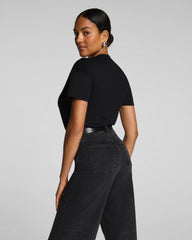 SPANX® Lightweight Cotton Crewneck Short Sleeve Bodysuit | Classic Black