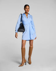 SPANX® Poplin Button-Down Mini Shirt Dress with Tie Belt | Peak/Classic White