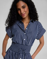 SPANX® Poplin Smocked Mini Shirt Dress | Timeless Navy/Classic White