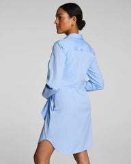 SPANX® Poplin Button-Down Mini Shirt Dress with Tie Belt | Peak/Classic White