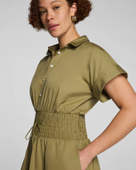 SPANX® Poplin Smocked Midi Shirt Dress | Olive Branch