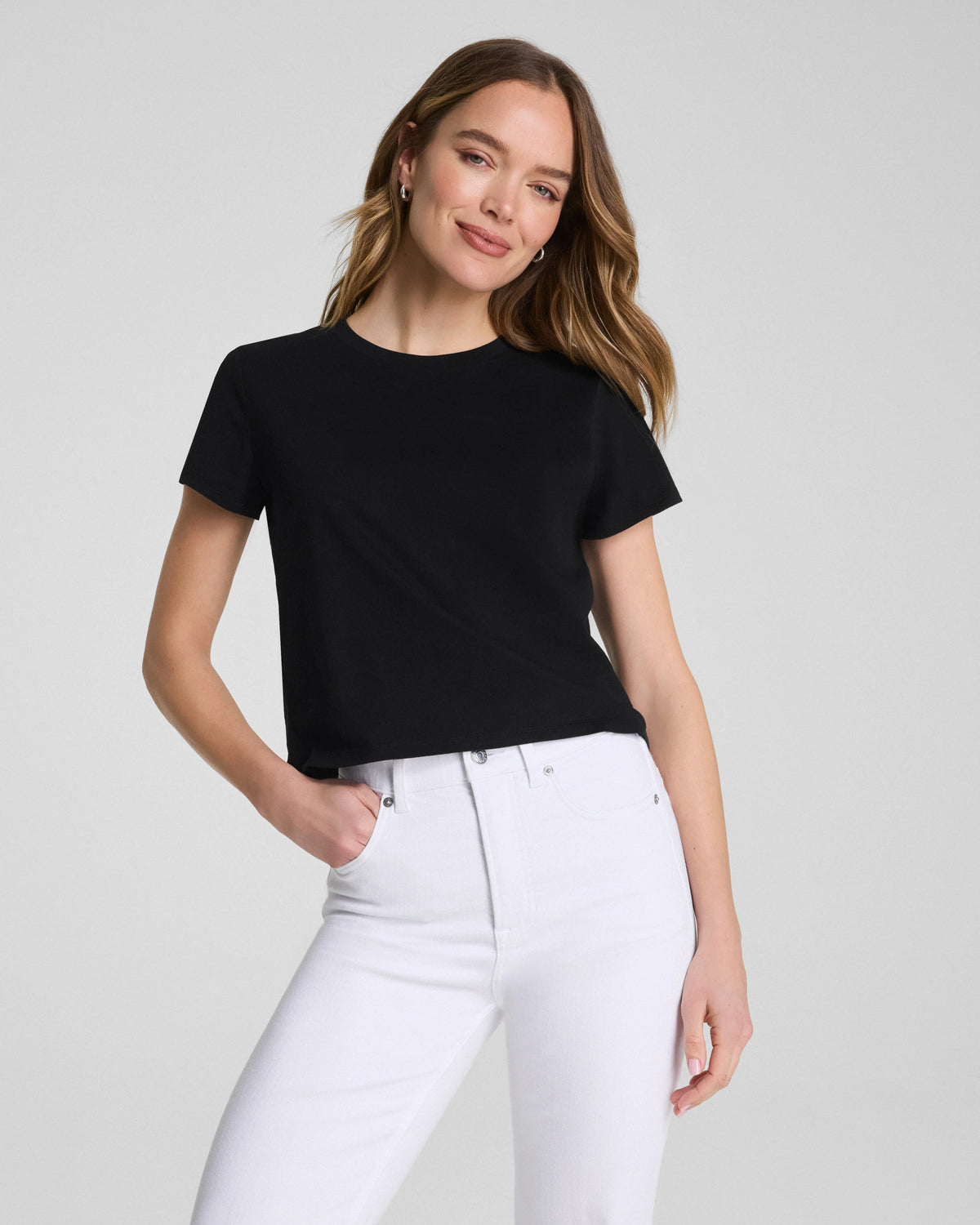 karla welch for SPANX® Cropped 70s Tee | Classic Black