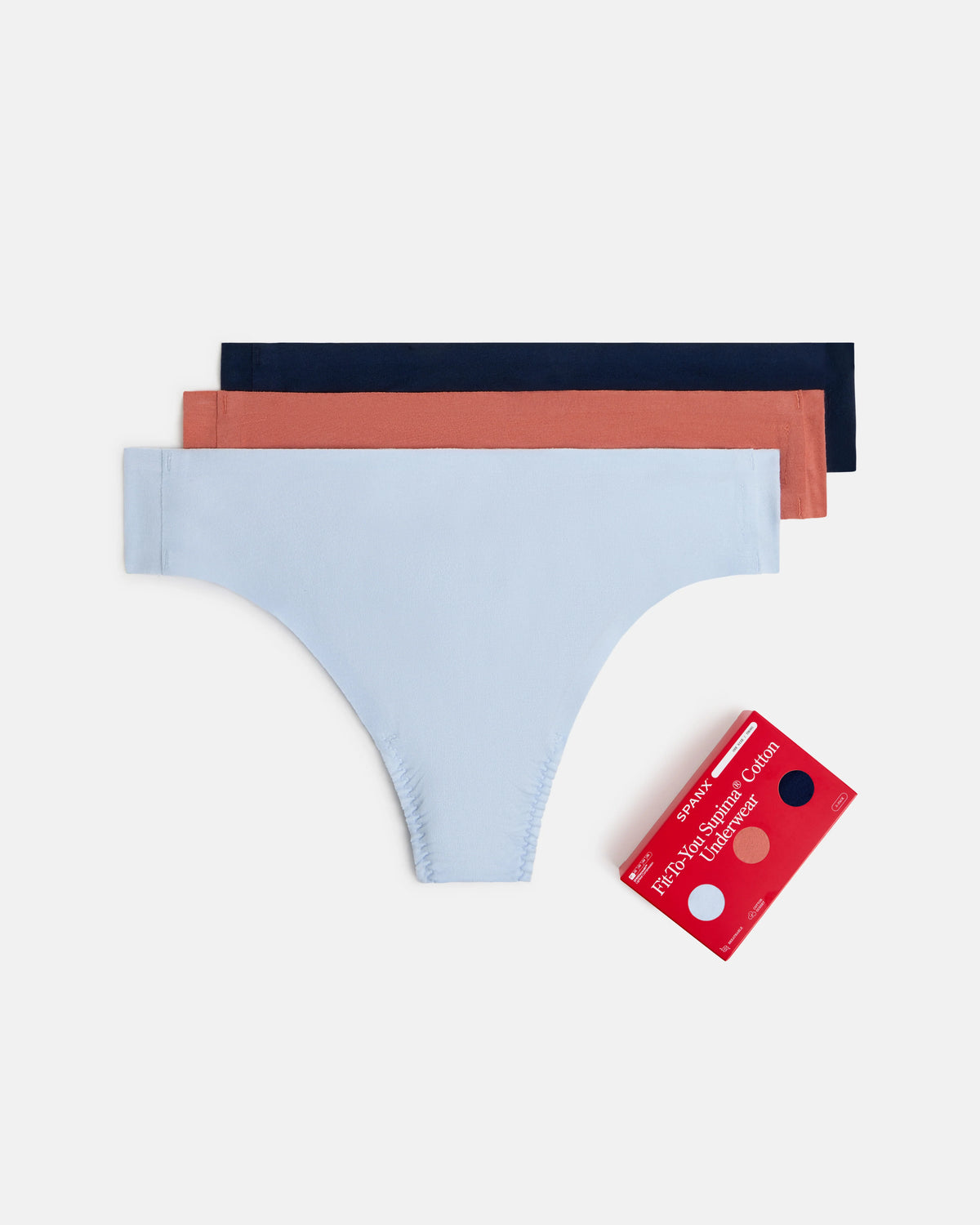 SPANXsmooth® Fit-To-You Supima® Cotton Thong 3-Pack Box | Summit/Clay/Timeless Navy