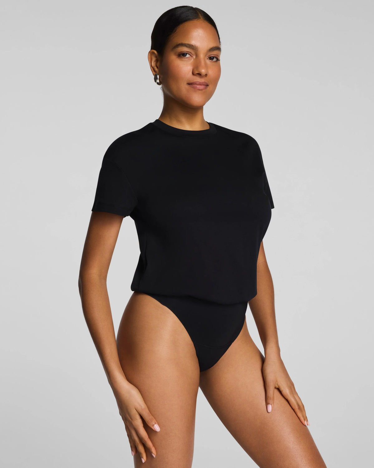 SPANX® Lightweight Cotton Crewneck Short Sleeve Bodysuit | Classic Black