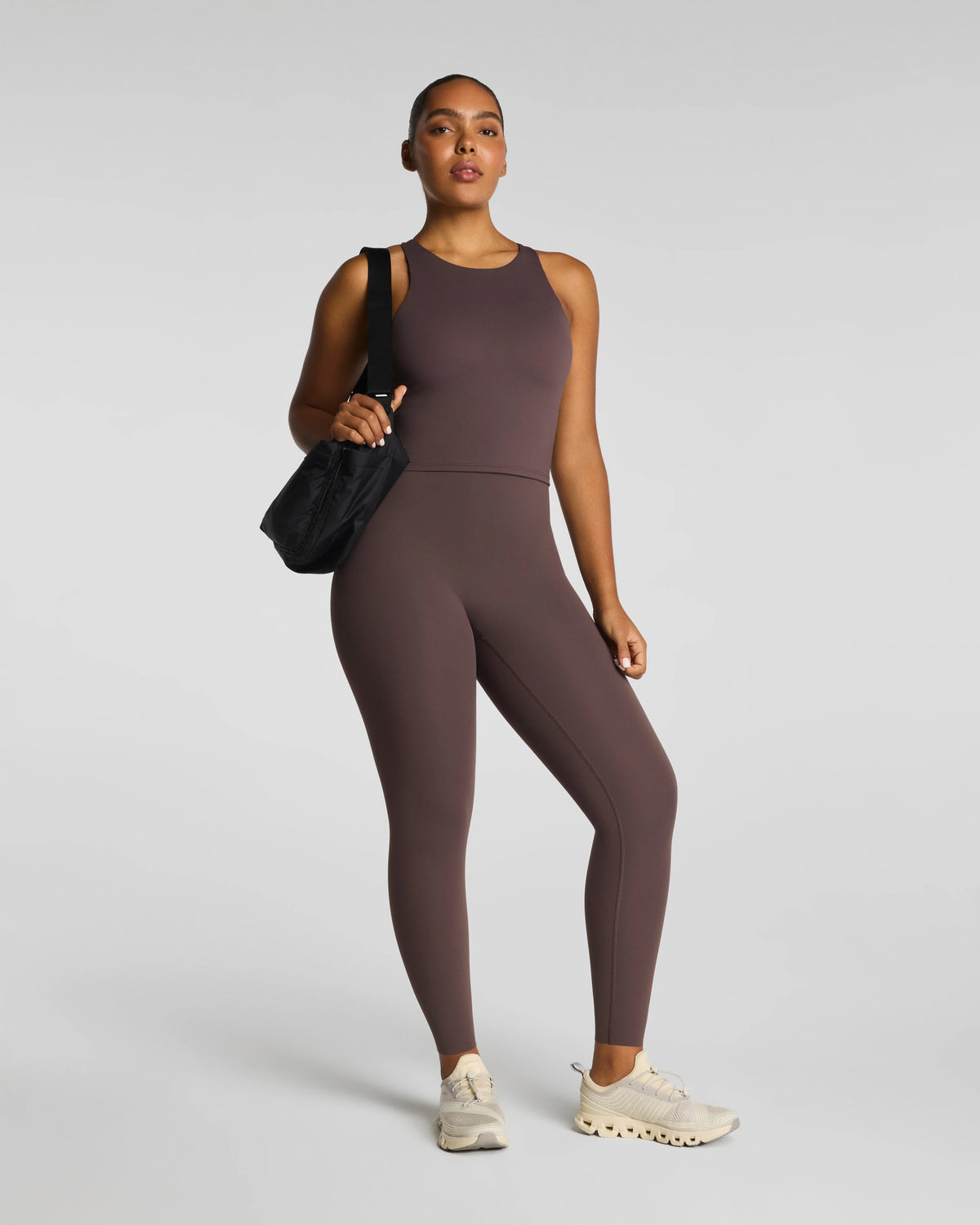 SPANX® BodyLine High Neck Cropped Tank with FlexForm Cups | Dark Cacao