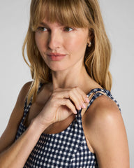 SPANX® Ponte Jacquard Square Neck Mini Dress | Timeless Navy Gingham