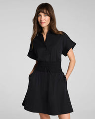 SPANX® Poplin Smocked Mini Shirt Dress | Classic Black