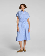 SPANX® Poplin Smocked Midi Shirt Dress | Aster/Classic White Stripe