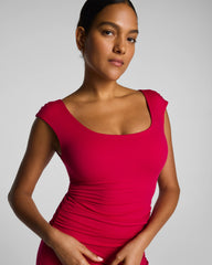 SPANXsmooth® Jersey Scoop Neck Ruched Midi Dress | Fuchsia