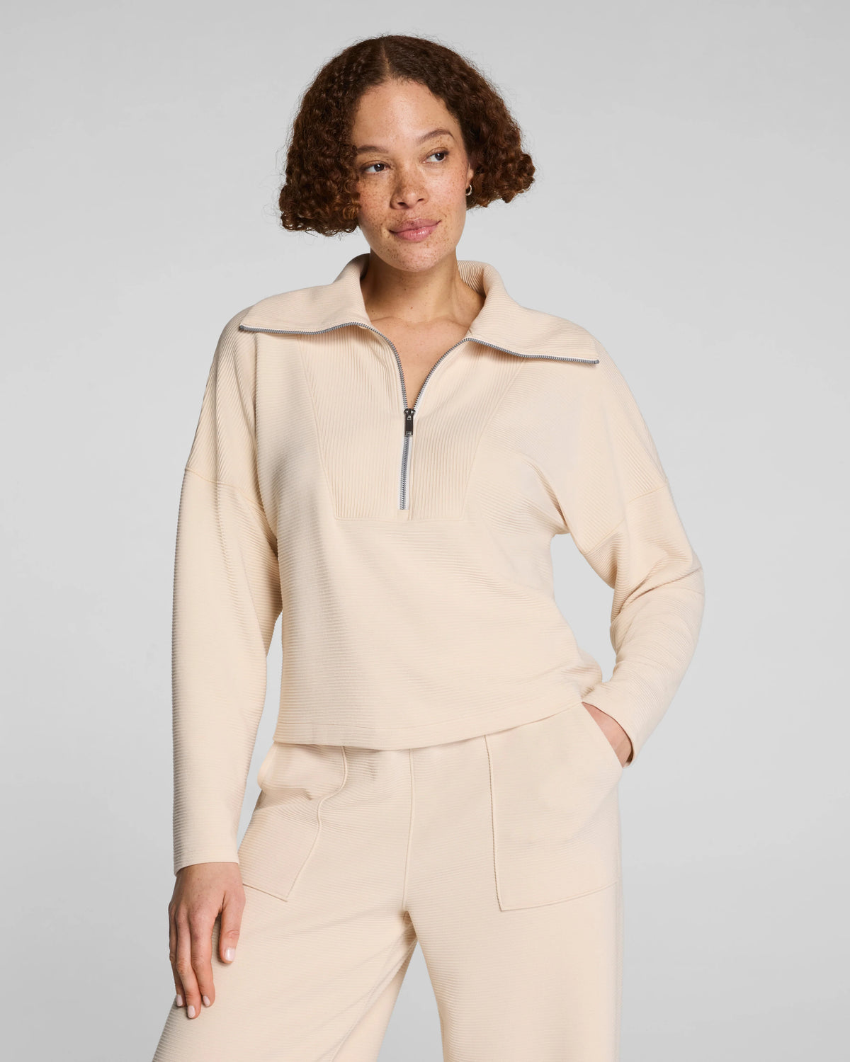 SPANX AirEssentials® French Rib Half Zip | Toasted Coconut