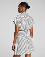 SPANX® Poplin Smocked Mini Shirt Dress | Frosted Moss/Classic White Stripe