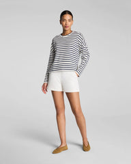 SPANX AirEssentials® Crewneck Long Sleeve Top | Powder/Timeless Navy Stripe