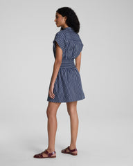 SPANX® Poplin Smocked Mini Shirt Dress | Timeless Navy/Classic White