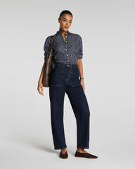 SPANX® Poplin Oversized Button-Up Shirt | Timeless Navy/Classic White