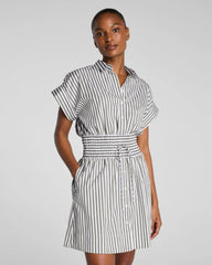 SPANX® Poplin Smocked Mini Shirt Dress | Frosted Moss/Classic White Stripe
