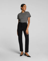 SPANX® Lightweight Cotton Short Sleeve Crewneck Bodysuit | Classic Black/Linen Stripe