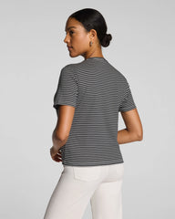 SPANX® Lightweight Cotton Crewneck Tee | Classic Black/Linen Stripe